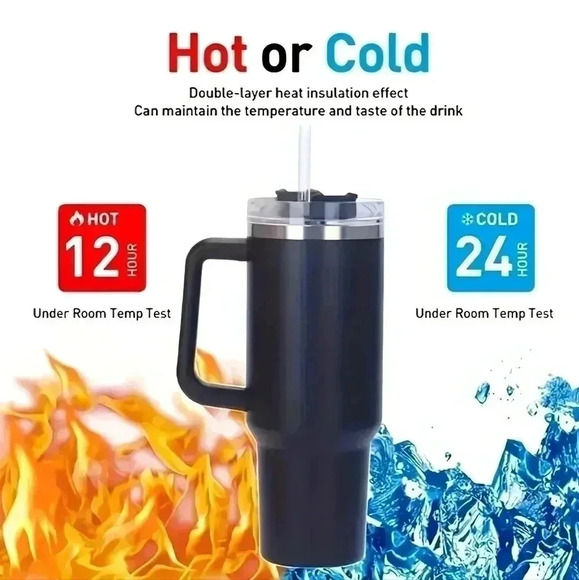 🆕️ 40oz Stainless Steel Double‎ Wall Travel Mug Tumbler with Handle & Straw 🥤 - Picture 4 of 12